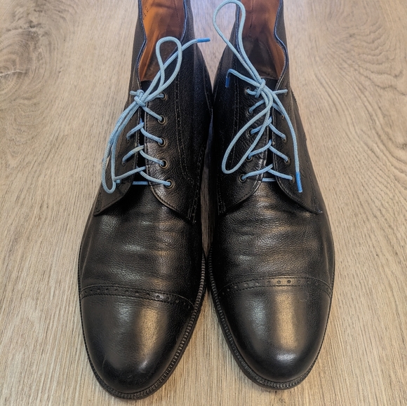 Salvatore Ferragamo Black Leather Oxford Lace Boots. Size 8.5 Men - Picture 2 of 6